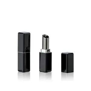 Slanke Schuine Mouw Glanzend Zwart 3G Vierkante Aluminium Cosmetische Tubes Voor Lippenstift Luxe Lege Lippenstift Tubes