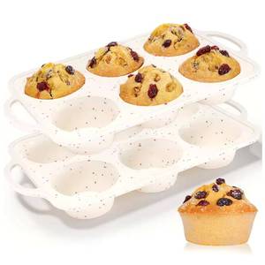 MUYULINS Molde Gigante de Silicona para Pastel y Muffins, Beige, 6 Tazas, Antiadherente, Libre de BPA, con Marco Metálico Reforzado, Certificado LFGB - Product Image 1