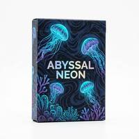 Cartes à Jouer de Collection Néon Abyssal Personnalisées, Jeu de Cartes en Papier Noir Allemand, Bords Holographiques Dorés, Finition Coussin d'Air, Réutilisables