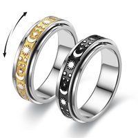 Bague rotative anti-stress en acier inoxydable avec lune et étoile, idéale pour les amoureux, alliance, bague de phalange, bijou