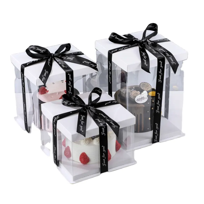 6 8 10 12 14 inch Clear Square Tall Transparent Cake Box Pet Pvc Wedding Birthday Party Gift Box