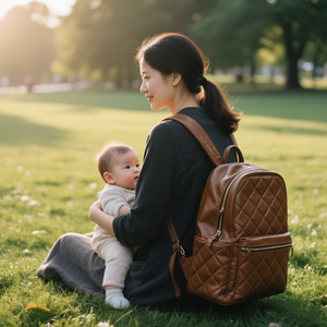Fabricant personnalisé élégant matelassé végétalien en cuir PU maman bébé couche sac à couches sac à dos organisateur avec poches isolées - Product Image 4