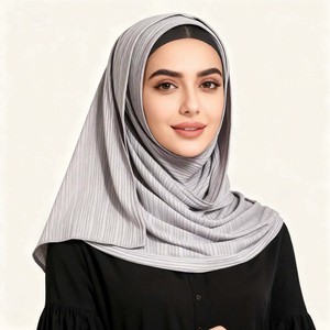 Écharpe longue en jersey de coton tricoté couleur unie 70*180 cm, style ethnique, foulard hijab extra long - Product Image 1