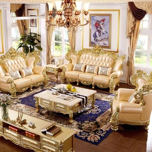 European Style Leather Sectional <b>Sofa</b> Set Foam Filled Solid Wood Carved Frame Home Furniture Living Room <b>Hotel</b> - Product Image 2