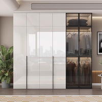 Armoire en mélamine personnalisable, vente directe d'usine, pour vêtements, avec porte en verre, éclairage LED, placards pour la