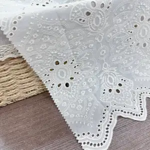 New Arrival Flower Embroidery 100% Cotton Eyelet White Lace fabrics Swiss lace fabric for dress