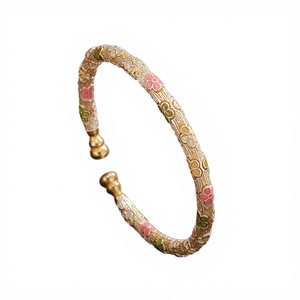 CICILY Women's White <b>Copper</b> Silver-plated Enamel-painted Gold Cherry Blossom Vintage Chinese-style Retro <b>Bracelet</b>-Gift - Product Image 2