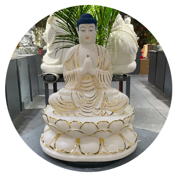 Batu giok putih Carving dekoratif ukiran Amitabha patung Sakyamuni Bodhisattva Buddha patung