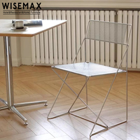 WISEMAX FURNITURE Chaise de restaurant rapide de haute qualité en métal noir empilable Chaise à dossier en maille pour café et boutique