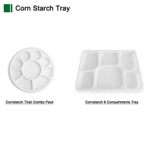 Contenedor de comida desechable de almidón de maíz, bandeja de 9 compartimentos para sacar plato redondo, bandeja de fruta blanca, paquete combinado Thali - Product Image 2
