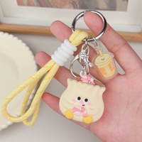 Porte-clés en PVC mignon en forme de petit-déjeuner simulé (œuf frit et toast), petit pendentif, breloque de sac à dos de dessin animé, chaîne à suspendre, petit cadeau