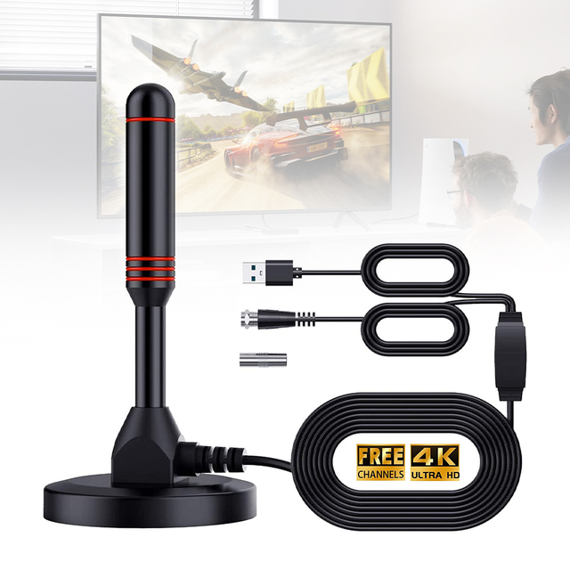 HD Digital TV Antenna with Amplifier and Signal Booster Magnetic Base Indoor Use 174-862MHz Frequency Range