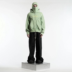 OEM personnalisé unisexe poids lourd lavage à l'acide en détresse surdimensionné fermeture éclair cagoule à capuche coton éponge français Streetwear Applique - Product Image 6
