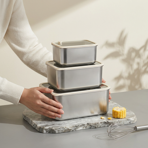 <span class=keywords><strong>Set</strong></span> di Contenitori per Alimenti in Acciaio Inox 304 Ermetici 3 Pezzi con Coperchio in Vetro Organizzatore per Frigorifero Cucina <span class=keywords><strong>Set</strong></span> Ciotole per Preparazione Pasti - Product Image 5