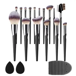 19 Uds juego de esponjas de maquillaje licuadora belleza base negra mezcla belleza esponja maquillaje brocha silicona cara lavado cepillo conjunto