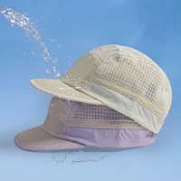Casquette en maille 5 panneaux avec logo personnalisé, color block, respirante, légère, en nylon, séchage rapide, pour le running et les activités de plein air