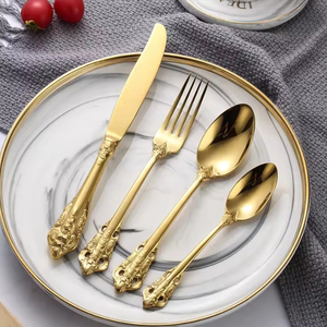 Wholesale Reusable Custom Luxury Wedding Spoon Fork Stainless Steel Golden Cutlery Flatware <b>Sets</b> - Product Image 5