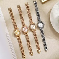 Montre pour femme tendance, bracelet en acier inoxydable plaqué or, cadran romain, montres à quartz avec strass