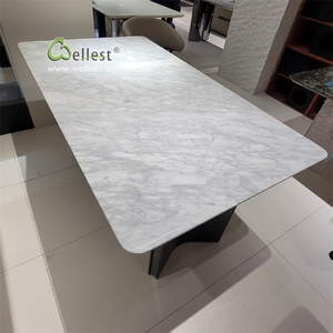Table à thé en marbre blanc vert translucide, paysage naturel, bureau de luxe en pierre - Product Image 4