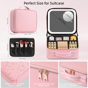 Estuche <span class=keywords><strong>de</strong></span> <span class=keywords><strong>Maquillaje</strong></span> <span class=keywords><strong>de</strong></span> Cuero PU <span class=keywords><strong>con</strong></span> Cierre LED, Espejo y Luz, Estuche <span class=keywords><strong>de</strong></span> Almacenamiento Impermeable <span class=keywords><strong>de</strong></span> Gran Capacidad, Bolsa <span class=keywords><strong>de</strong></span> Cosméticos <span class=keywords><strong>con</strong></span> Luz LED - Product Image 3
