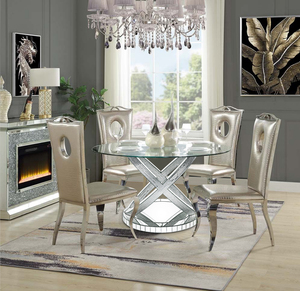 Juego de mesa y sillas de cocina para 4 mesas de <span class=keywords><strong>comedor</strong></span> Juegos de cocina de madera MESA DE <span class=keywords><strong>COMEDOR</strong></span> CON ESPEJO SUPERIOR DE <span class=keywords><strong>CRISTAL</strong></span> REDONDO - Product Image 1