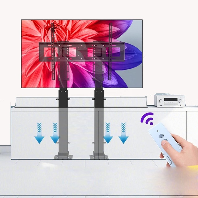 Double Column Height Adjust32-120inch  Motorized TV Mount Lift with Remote Control for Large Screen/Electric TV Lift Bracket
