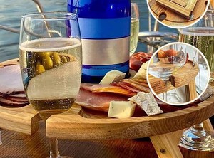 Sang trọng xách tay 2 trong 1 pho mát trái cây ăn nhẹ khay cắm trại du lịch ngoài trời bằng gỗ gấp Dã Ngoại bảng với rượu vang kính giá - Product Image 4