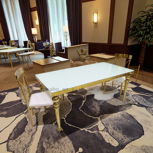 Fourniture d'usine table de banquet en acier inoxydable meubles d'hôtel en métal de luxe décors de mariage en verre or salon extérieur - Product Image 2