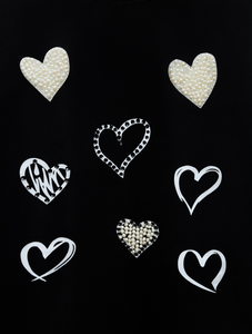 T-Shirt da Donna per San Valentino con Cuore in Strass e Perle Finte, Vestibilità Ampia, Cotone, Manica Corta, Casual, Primavera-Estate, Collo Tondo - Product Image 1