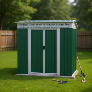 Caseta de Almacenamiento Metálica de Techo Plegable Verde de 6x4 Pies, Estructura Duradera para Jardín y Exteriores con Marco de Aluminio y Recubrimiento en Polvo - Product Image 2