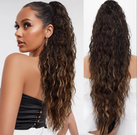 Vente en gros usine : Petite extension de queue de cheval synthétique réglable de 30 pouces avec cordon de serrage, style Water Wave French Curl, pour usage quotidien et fêtes