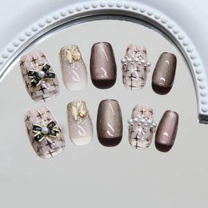 Venta al por mayor de lujo corto cuadrado leopardo café <span class=keywords><strong>Color</strong></span> ABS acrílico francés <span class=keywords><strong>uñas</strong></span> artificiales alta calidad de moda - Product Image 3