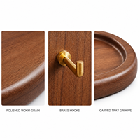 Porte-bijoux en bois en forme de sapin de Noël, plateau organisateur de bureau avec 3 crochets en laiton pour colliers, boucles d'oreilles, bagues, clés