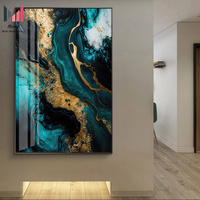 Peinture d'art abstraite en cristal de porcelaine bleue de haute qualité moderne et de luxe en diamants 3D pour la maison, hôtel, bureau, décoration murale