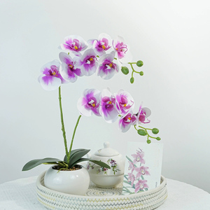 LE-28 Vente en gros de pot de fleurs en céramique 43cm 2 têtes Fleurs <span class=keywords><strong>d</strong></span>'orchidée artificielles au toucher réel pour mariage Saint-Valentin Nouvel An - Product Image 5
