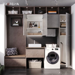 SUOFEIYA Armoire latérale de salle de bain de luxe Meubles de salle de bain Armoire d'évier de blanchisserie Combo Armoire de <span class=keywords><strong>machine</strong></span> <span class=keywords><strong>à</strong></span> <span class=keywords><strong>laver</strong></span> étanche - Product Image 5