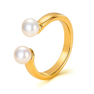 Anillo retro europeo y americano, anillo de acero inoxidable para mujer, estilo de alta gama, anillo abierto de titanio con perla. - Product Image 4