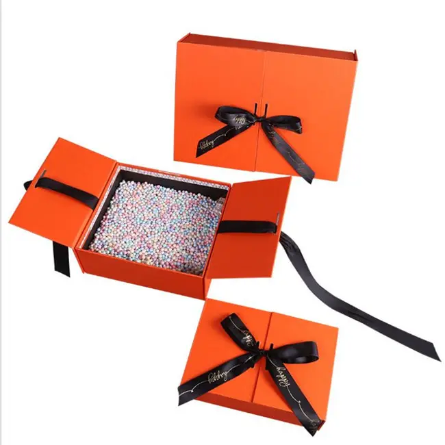 Stock Premium Orange anniversaire faveur cadeau boîte à ruban fermeture boîte en papier
