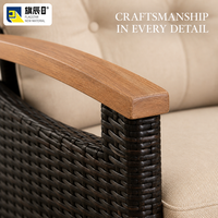 Ensemble de meubles de patio extérieur 3 pièces, fauteuils en osier, table d'appoint avec plateau en bois, coussin en rotin crème pour jardin