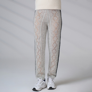 Pantalon de survêtement tricoté décontracté de luxe personnalisé en mohair et laine pour femme – Pantalon haut de gamme automne style streetwear à cheville ajustée - Product Image 1