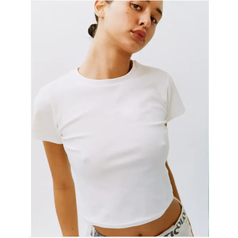 여름 아기 티 Y2k 크롭 탑 티 셔츠 섹시한 얇은 빈 셔츠 여성용 100% 면 통기성 하이 퀄리티 일반 티셔츠 캐주얼