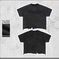 T-shirts personnalisés pour hommes, de haute qualité, vintage, en maille épaisse 240g, à ourlet brut, coupe carrée, ajustée, courte, imprimée et délavée