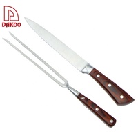 Ensemble de couteaux à sculpter les nouveau-nés, fourchette et boîtier en acier inoxydable, manche en bois de PAKKA, ensemble de couverts pour BBQ 2 pièces