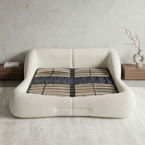 Lit King Size Moderne Minimaliste de Luxe avec Tête de Lit Rembourrée en Tissu, Rangement Intégré, Capitonnée et Confortable, Ensemble de Chambre à Coucher avec Cadre en Bois - Product Image 1