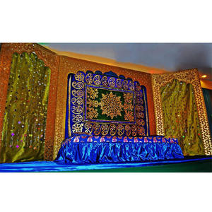 ฉากหลังงานแต่งงานของราชวงศ์เมฮันดี้ปักลายบนเวทีมุสลิมเมฮันดี้ปักฉากหลังสำหรับงานแต่งงานของชาวมุสลิม - Product Image 1