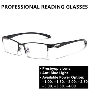 <span class=keywords><strong>Gafas</strong></span> de lectura para hombres, la mejor calidad, hombres de negocios, bloqueadores de luz azul, <span class=keywords><strong>presbicia</strong></span> + 2,00 + 2,50, medio marco negro, rectángulo de Metal - Product Image 4
