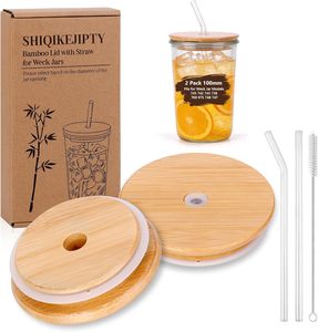 Tapón de Bambú para Vasos de Vidrio con Orificios para Pajitas, para Vasos de Cerveza de 16 Onzas, Boca Regular, Antipolvo, Capacidad Personalizable - Product Image 2