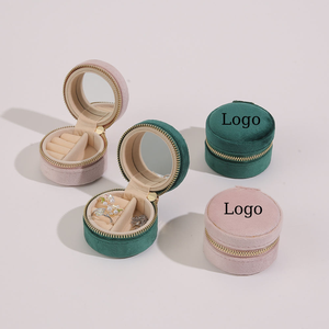 Round Jewelry Carrying Case with Drawstring Pouch Zipper Closure Lined Interior for Storage One Size - Product Image 2