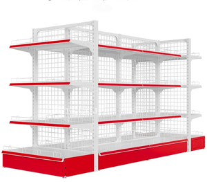 Custom-made Lightweight Metal Mesh Wire <b>Shelves</b> in White Red Combination Are Used for Retailing Goods in Convenience Stores. - Product Image 2