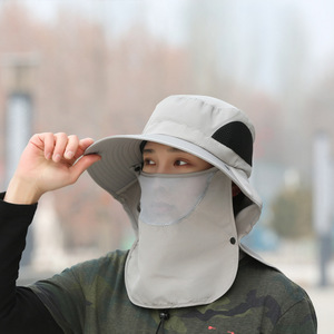 Bucket Hat With Face And <b>Neck</b> Cover Breathable Sun Protection For Outdoor Fishing Adults <b>Light</b> Gray - Product Image 1